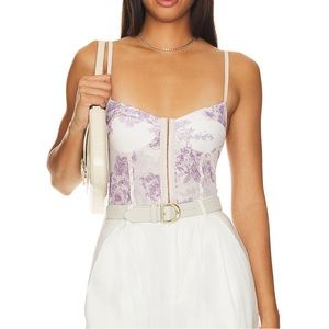 Free People White and Lavender Floral Bustier Bodysuit